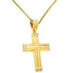 Χρυσός σταυρός Κ14 με αλυσίδα